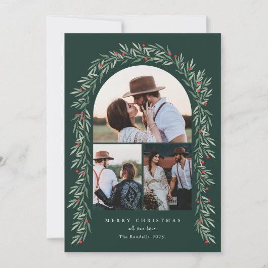 Greenery Arch Modern Script 3 Feestdagenkaart (Voorkant)
