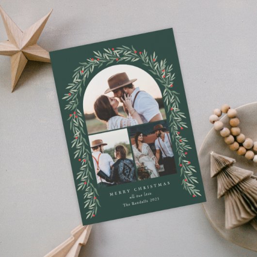 Greenery Arch Modern Script 3 Feestdagenkaart