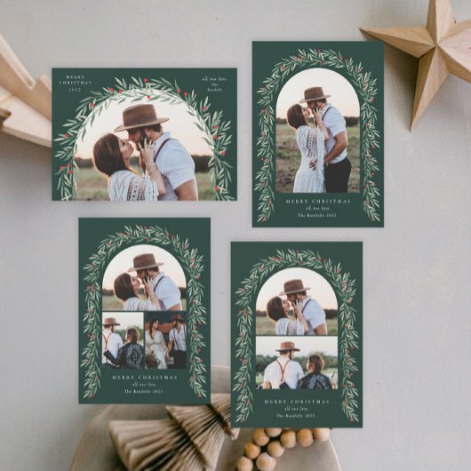 Greenery Arch Modern Script 3 Feestdagenkaart