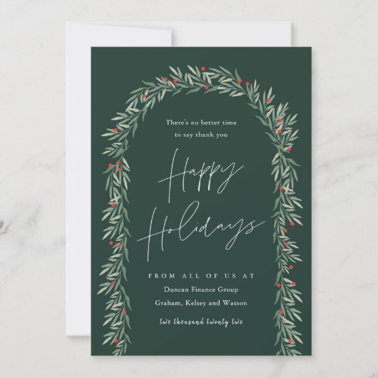 Greenery Arch Modern Script Business Feestdagenkaart (Voorkant)