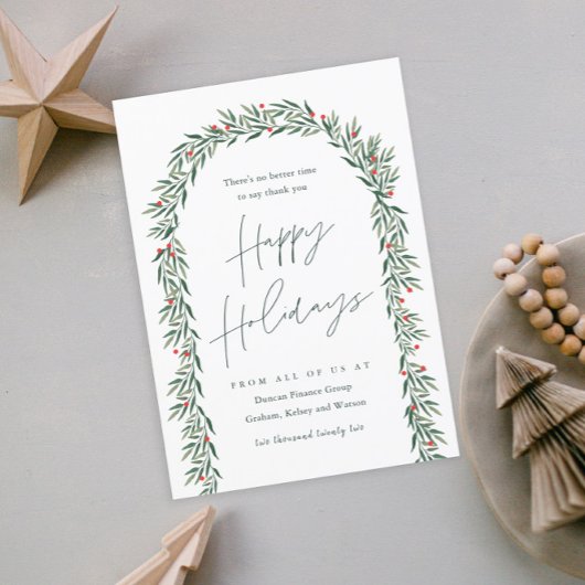 Greenery Arch Modern Script Business Feestdagenkaart