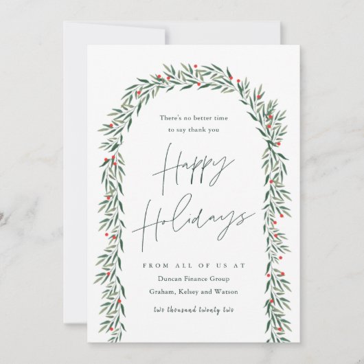 Greenery Arch Modern Script Business Feestdagenkaart (Voorkant)
