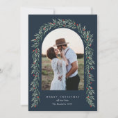 Greenery Arch Modern Script Foto Kerstmis Feestdagenkaart (Voorkant)