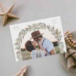 Greenery Arch Modern Script Foto Kerstmis Feestdagenkaart