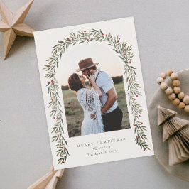 Greenery Arch Modern Script Foto Kerstmis Feestdagenkaart