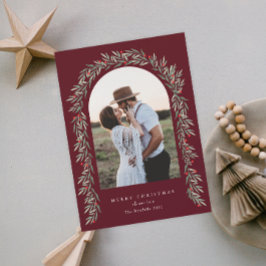 Greenery Arch Modern Script Foto Kerstmis Feestdagenkaart