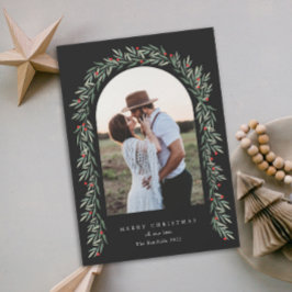 Greenery Arch Modern Script Foto Kerstmis Feestdagenkaart