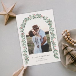 Greenery Arch Modern Script Foto Kerstmis Feestdagenkaart