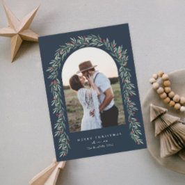 Greenery Arch Modern Script Foto Kerstmis Feestdagenkaart