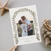 Greenery Arch Modern Script Foto Kerstmis Feestdagenkaart