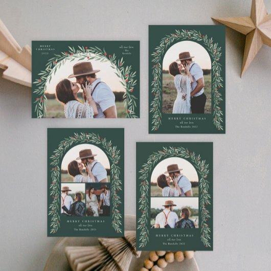 Greenery Arch Modern Script Foto Kerstmis Feestdagenkaart