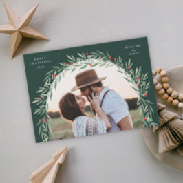Greenery Arch Modern Script Foto Kerstmis Feestdagenkaart