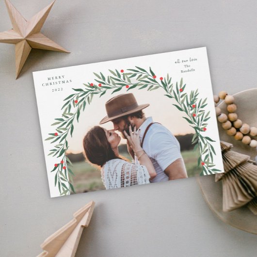 Greenery Arch Modern Script Foto Kerstmis Feestdagenkaart