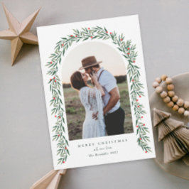 Greenery Arch Modern Script Foto Kerstmis Feestdagenkaart