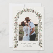 Greenery Arch Modern Script Foto Kerstmis Feestdagenkaart (Voorkant)