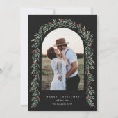Greenery Arch Modern Script Foto Kerstmis Feestdagenkaart (Voorkant)