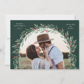 Greenery Arch Modern Script Foto Kerstmis Feestdagenkaart (Voorkant)