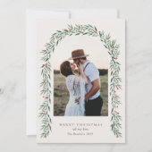 Greenery Arch Modern Script Foto Kerstmis Feestdagenkaart (Voorkant)