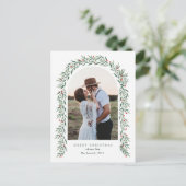 Greenery Arch Modern Script Foto Kerstmis Feestdagenkaart (Staand voorkant)