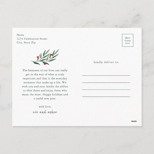 Greenery Arch Modern Script Foto Kerstmis Feestdagenkaart (Achterkant)