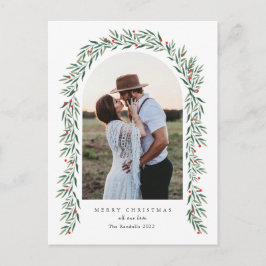 Greenery Arch Modern Script Foto Kerstmis Feestdagenkaart