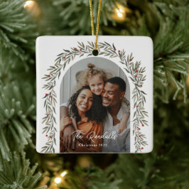 Greenery Arch Modern Script Foto Kerstmis Keramisch Ornament
