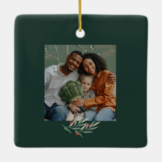 Greenery Arch Modern Script Foto Kerstmis Keramisch Ornament (Achterkant)