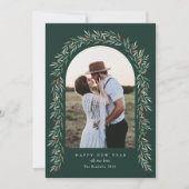 Greenery Arch Modern Script Photo Happy Nieuwjaar Feestdagenkaart (Voorkant)