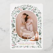 Greenery Arch Waterverf Woodland Kerstfoto Folie Feestdagenkaart (Voorkant)