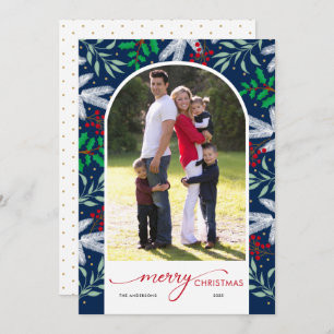 Greenery Arched Photo Blue Merry kerstKaart
