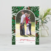 Greenery Arched Photo Green Season's groeten Feestdagenkaart (Staand voorkant)