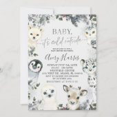 Greenery Arctic Animals Winter Baby shower Invite Kaart (Voorkant)