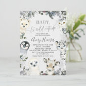 Greenery Arctic Animals Winter Baby shower Invite Kaart (Staand voorkant)
