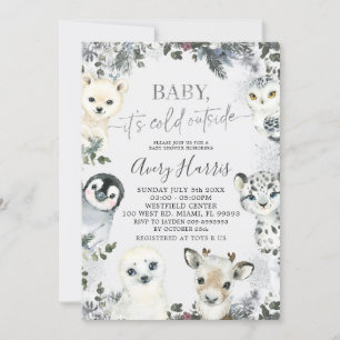 Greenery Arctic Animals Winter Baby shower Invite Kaart