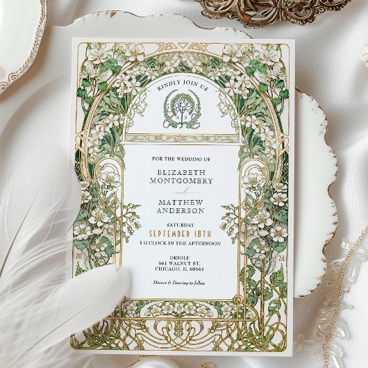 Greenery Art Nouveau Love Union Uitnodiging