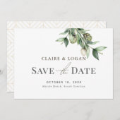 Greenery Artichoke Waterverf Green Save the Date Kaart (Voorkant / Achterkant)