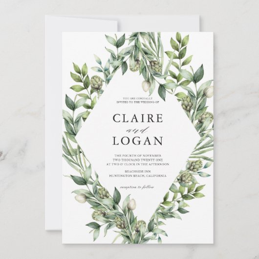 Greenery Artichoke Waterverf Green Wedding Kaart (Voorkant)