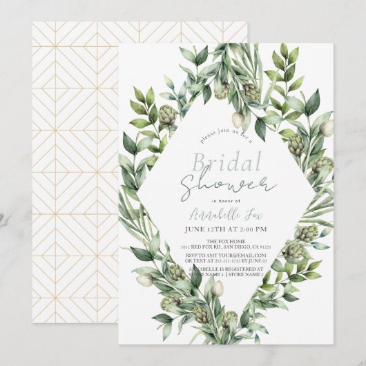 Greenery Artichoke Waterverf Groen Vrijgezellenfee Kaart (Voorkant / Achterkant)