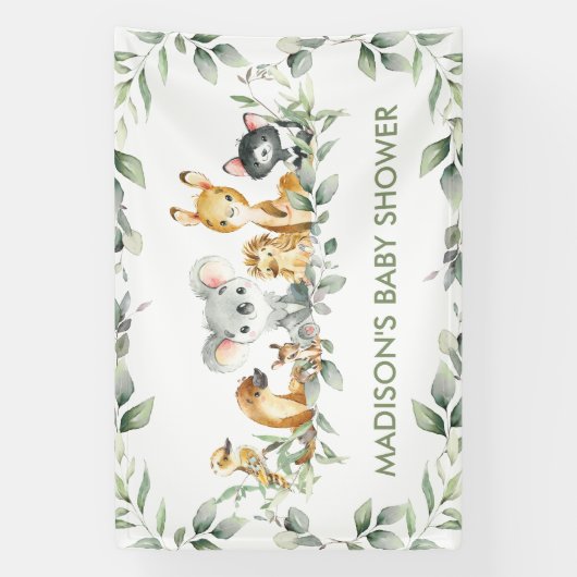 Greenery Australian Animals Baby shower Birthday Spandoek (Verticaal)