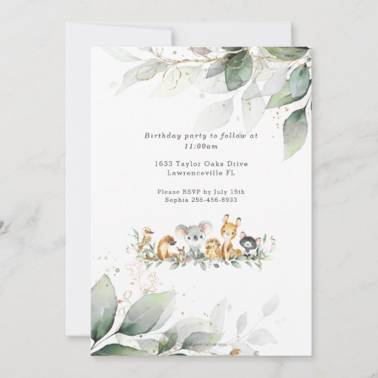 Greenery Australian Animals Baptism & 1st Birthday Kaart (Achterkant)