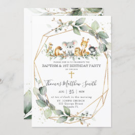 Greenery Australian Animals Baptism & 1st Birthday Kaart