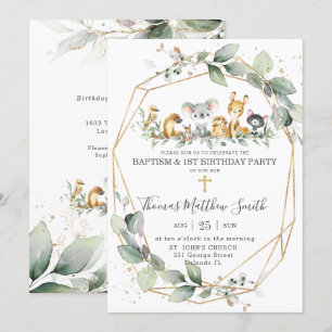 Greenery Australian Animals Baptism & 1st Birthday Kaart