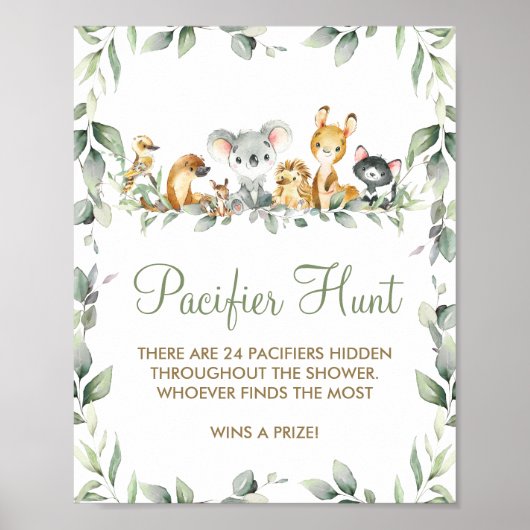 Greenery Australian Animals Pacifier Hunt Game Poster (Voorkant)