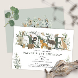 Greenery Australian Animals Wild One Birthday Kaart