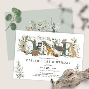 Greenery Australian Animals Wild One Birthday Kaart