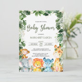 Greenery Baby Boy Safari Animals Baby shower Kaart (Staand voorkant)