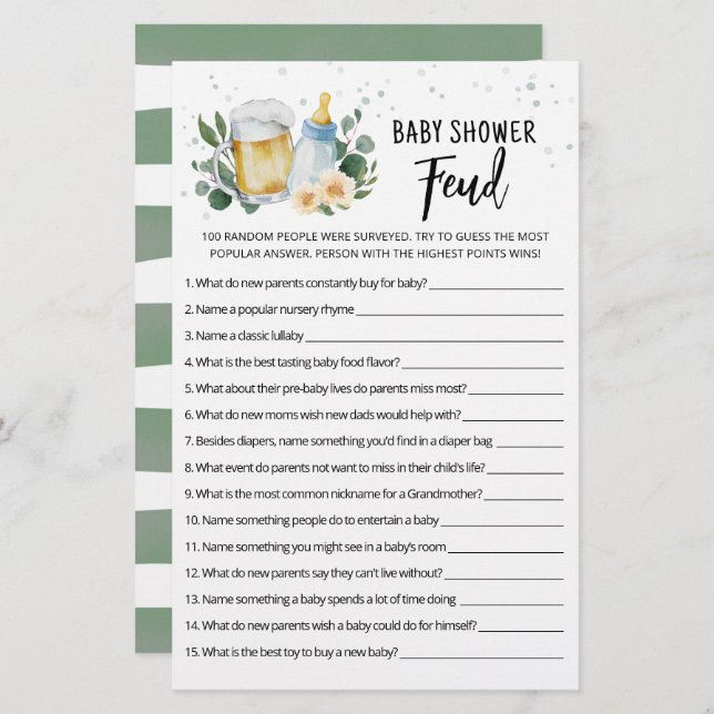 Greenery Baby breekt Baby shower Feud Game (Voorkant / Achterkant)