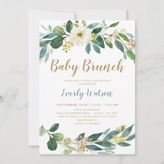 Greenery Baby Brunch Invitation Kaart (Voorkant)