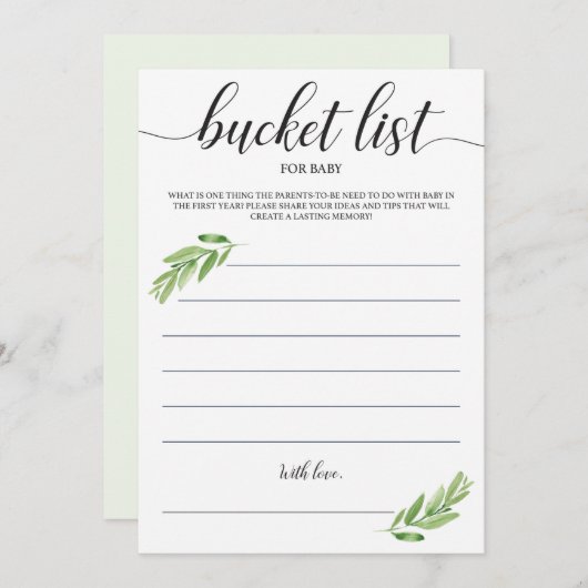 Greenery Baby Bucket List voor eerste kaarten (Voorkant / Achterkant)