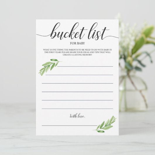 Greenery Baby Bucket List voor eerste kaarten (Staand voorkant)